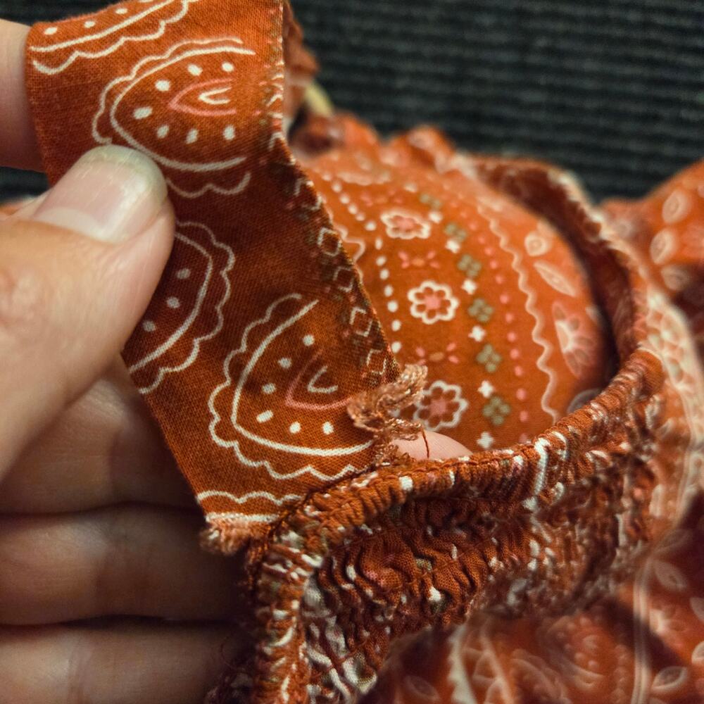 Y2k Boho Paisley Dress Slits XS Orange Cream - Picture 8 of 11